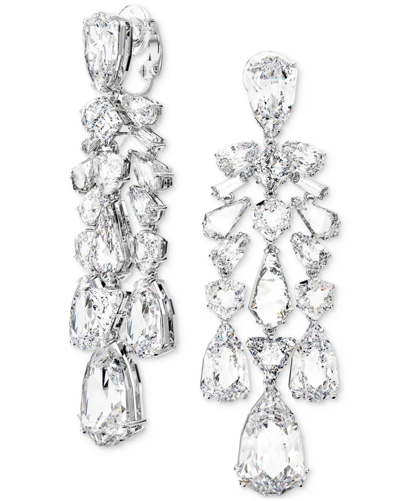 Swarovski Silver-Tone Crystal Multi-Cut Clip-On Drop Earrings