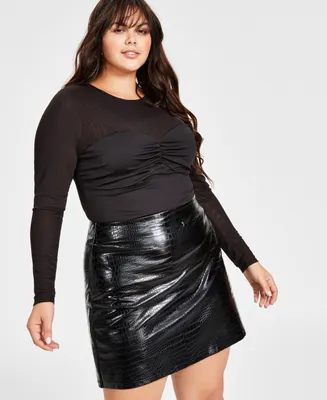 Bar Iii Plus Size Crocodile Faux-Leather Mini Skirt