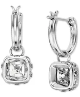 Swarovski Silver-Tone Zirconia & Crystal Square Dangle Hoop Earrings