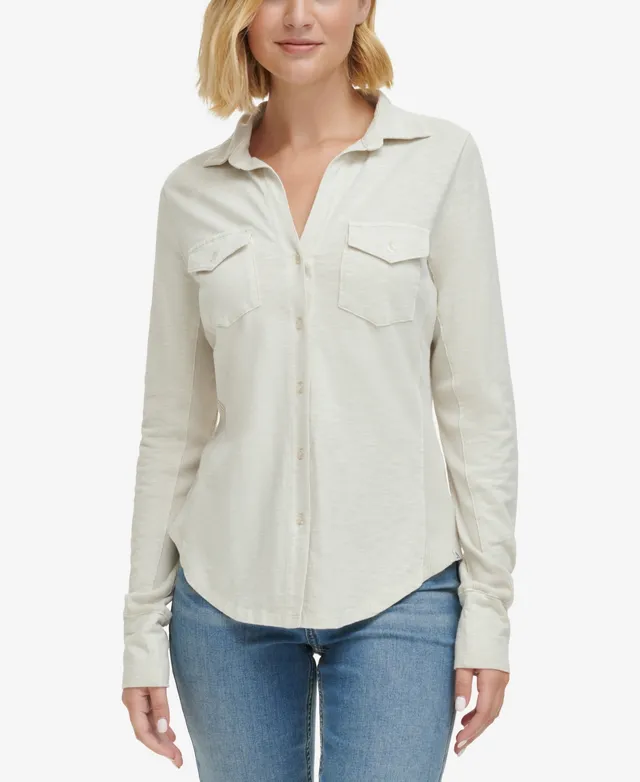 Calvin Klein Jeans Women's Covert Long-Sleeve Button-Down Easy-Fit