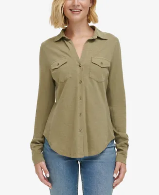 Calvin Klein Jeans Women's Long Sleeve Side Panel Button Down Shirt