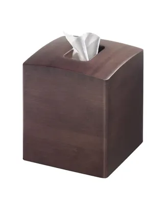 mDesign Square Bamboo Paper Facial Tissue Box Cover Holder - Dark Brown