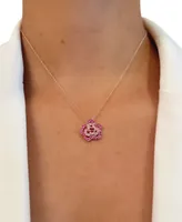 Le Vian Passion Ruby (1/10 ct. t.w.) & Bubble Gum Pink Sapphire (3/4 ct.t .w.) Flower Pendant Necklace in 14k Rose Gold, 18" + 2" extender