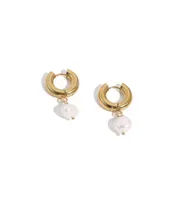 Joey Baby 18K Gold Plated Chunky Stainless Steel with Pearl earrings - Leah Earrings For Women