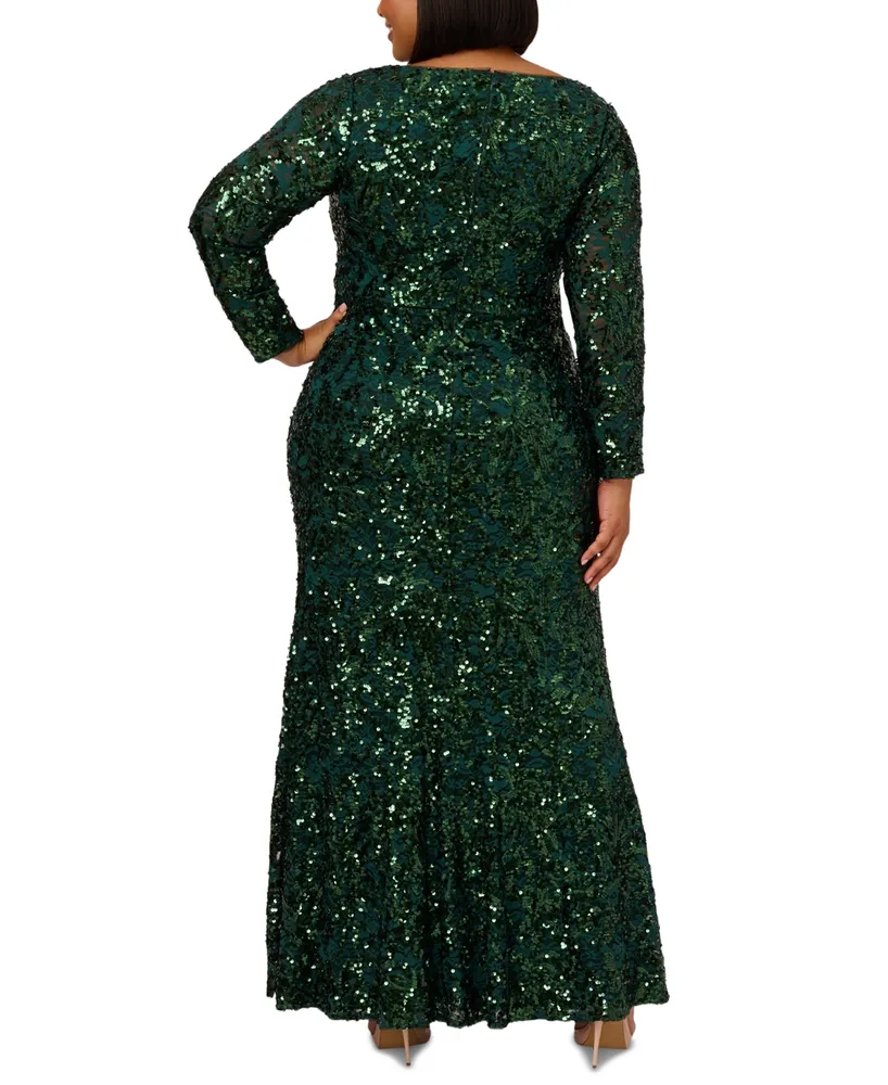 Adrianna Papell Plus Size Sequined Lace V-Neck Gown