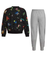 adidas Little Boys Long Sleeve Printed Crewneck Pullover and Joggers