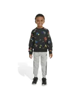 adidas Little Boys Long Sleeve Printed Crewneck Pullover and Joggers