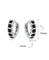 Bling Jewelry Round Solitaire Cubic Zirconia Cz S-Style Wave Kpop Huggie Hoop Earrings For Women Sterling Silver