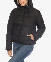 White Mark Women's Full Front Zip Hooded Bomber Puffer Jacket