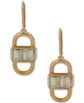 Anne Klein Gold-Tone Stone Baguette Openwork Oval Drop Earrings