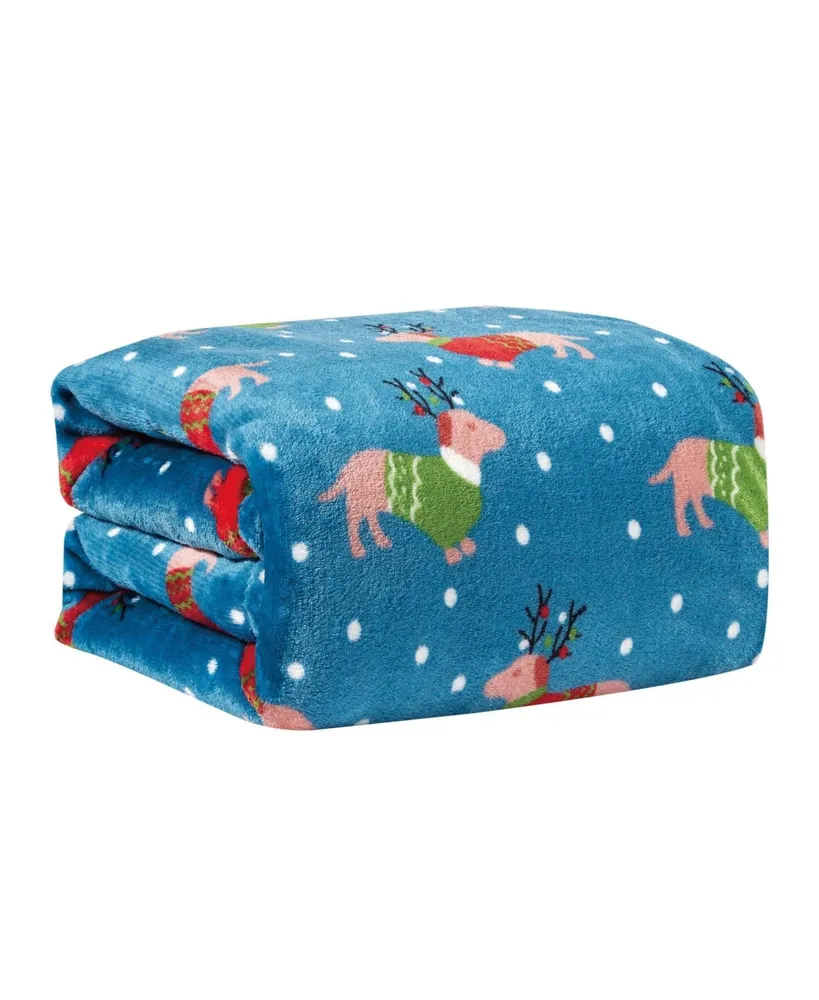 Kate Aurora Blue Christmas Reindeer Puppies Ultra Soft & Plush Accent Throw Blanket - 50 in. W x 60 in. L