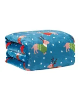 Kate Aurora Blue Christmas Reindeer Puppies Ultra Soft & Plush Accent Throw Blanket - 50 in. W x 60 in. L