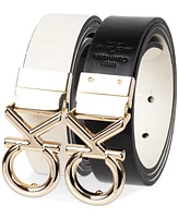 Calvin Klein Women's Reversible Puffed Ck Monogram Buckle Belt