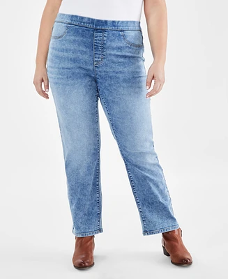 Style & Co Plus Size Mid Rise Straight-Leg Pull-On Jeans, Created for Macy's