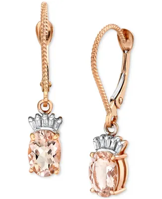 Morganite (2 ct. t.w.) & Diamond (1/10 ct. t.w.) Oval Leverback Drop Earrings in 14k Rose Gold