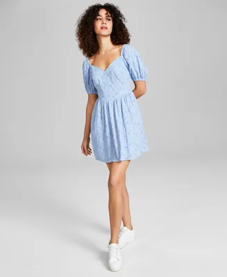 And Now This Women's Cotton Eyelet Puff-Sleeve Dress, Created for Macy's