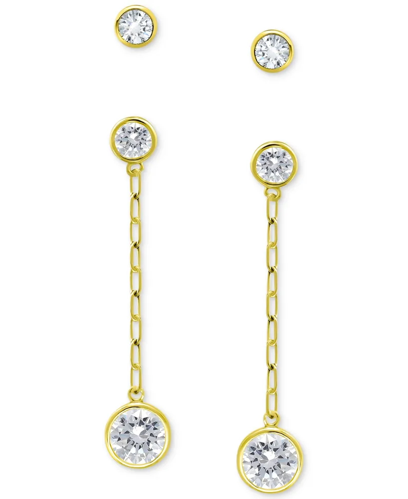 Giani Bernini 2-Pc. Set Cubic Zirconia Bezel Stud & Chain Drop Earrings, Created for Macy's