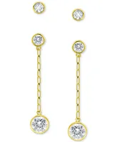 Giani Bernini 2-Pc. Set Cubic Zirconia Bezel Stud & Chain Drop Earrings, Created for Macy's