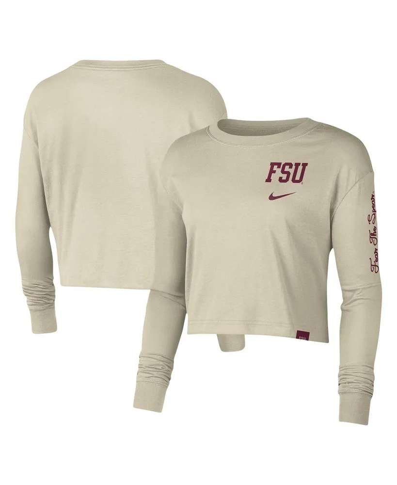 Women's Nike Cream Florida State Seminoles Varsity Letter Long Sleeve Crop Top