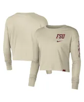 Women's Nike Cream Florida State Seminoles Varsity Letter Long Sleeve Crop Top