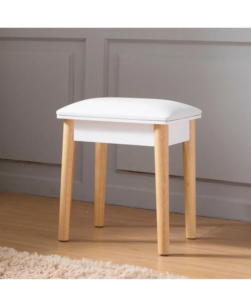 Simplie Fun Wooden Vanity Stool Makeup Dressing Stool With Pu Seat