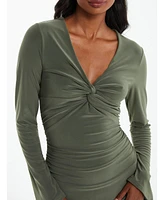 Quiz Women's Green Knot Front Bodycon Dress