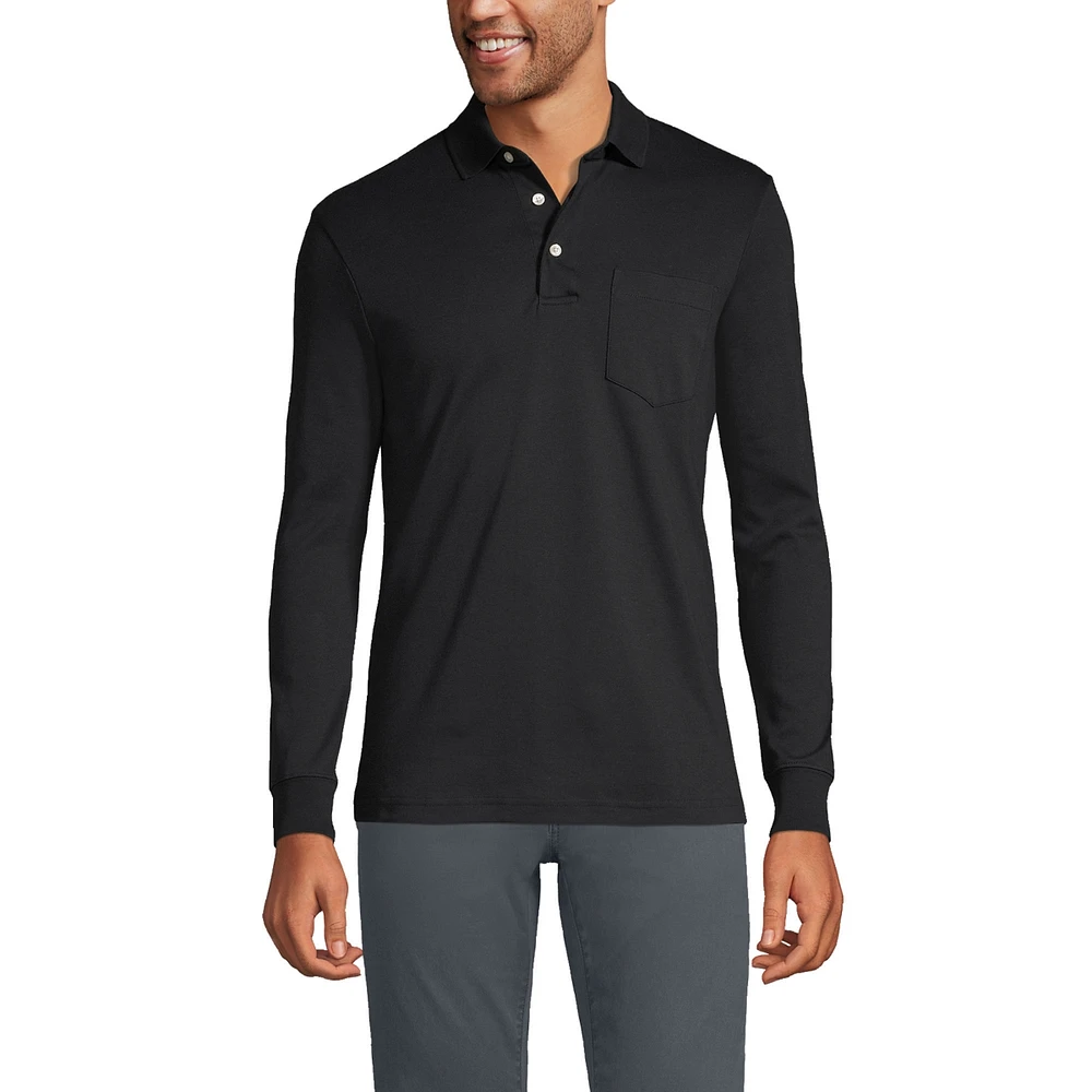 Lands' End Men's Long Sleeve Cotton Supima Polo Shirt with Pocket