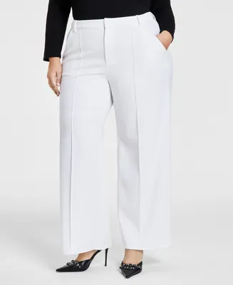 Bar Iii Trendy Plus High-Rise Wide-Leg Ponte-Knit Pants, Created for Macy's