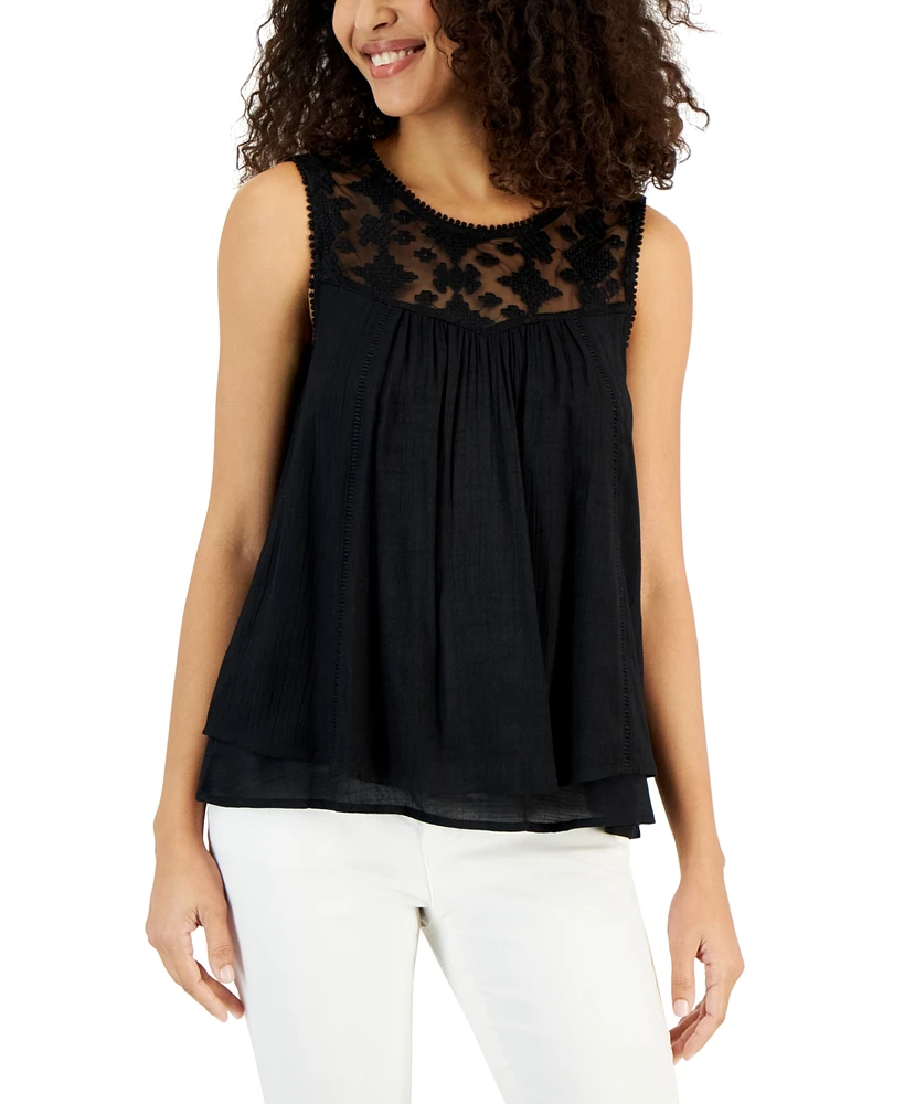 Style & Co Women's Sleeveless Embroidered Lace Top