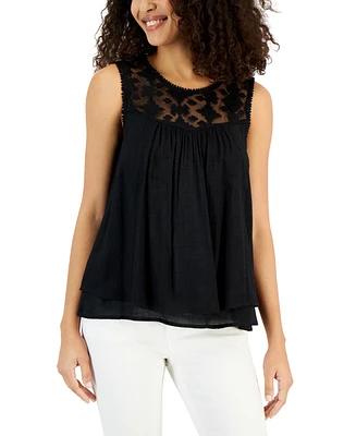 Style & Co Women's Sleeveless Embroidered Lace Top, Created for Macy's