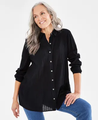 Style & Co Petite Tiered Button-Front Long-Sleeve Shirt, Created for Macy's