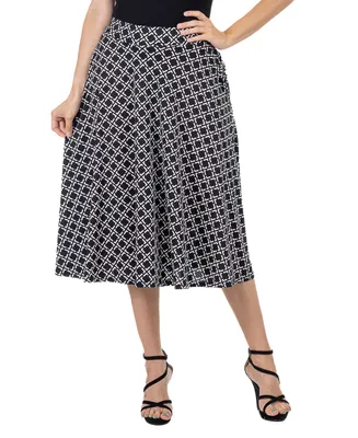 24seven Comfort Apparel Women's Diamond Print A-Line Midi Skirt