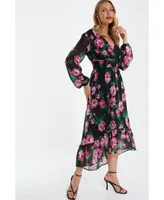 Quiz Women's Floral Chiffon Dip Hem Dress