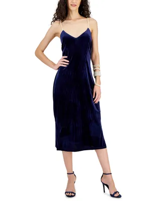 Sam Edelman Women's Embellished-Strap Velvet Midi Dress