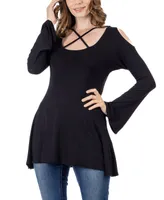 24seven Comfort Apparel Women's Criss Cross Long Sleeve Top