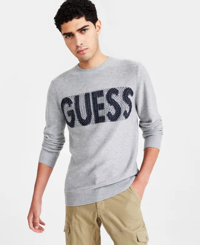 GUESS Men's Two Tone Crewneck Long Sleeve Waffle Knit Sweater - Macy's