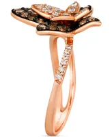 Le Vian Chocolate Diamond & Nude Diamond Double Butterfly Statement Ring (7/8 ct. t.w.) in 14k Rose Gold
