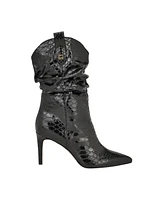 Guess Women's Benisa Pointy Toe Western Heeled Scrunch Booties - Black Croco