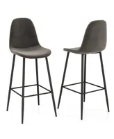 Costway Set of 2 Bar Stools 29.5'' Velvet Upholstered High Back Bar Chairs Kitchen