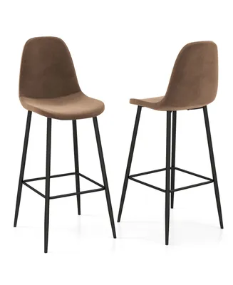 Set of 2 Bar Stools 29.5'' Velvet Upholstered High Back Chairs Kitchen