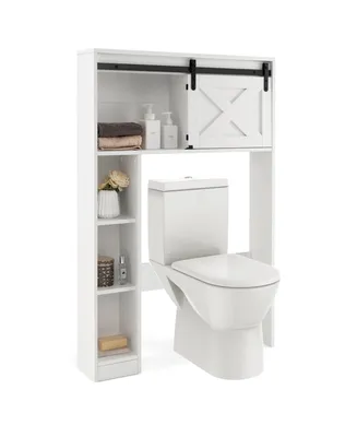 Over the Toilet Bathroom Storage Cabinet with Sliding Barn Door & Shelves