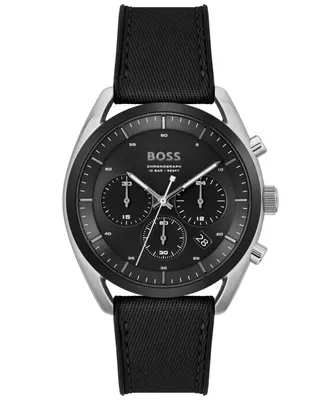 Boss Men's Top Quartz Fashion Chronograph Black Silicone Black Fabric Watch 44mm