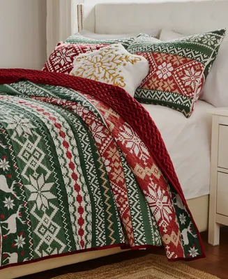Greenland Home Fashions Fair Isle Velvet Reversible 2 Piece Quilt Set, Twin/Twin Xl