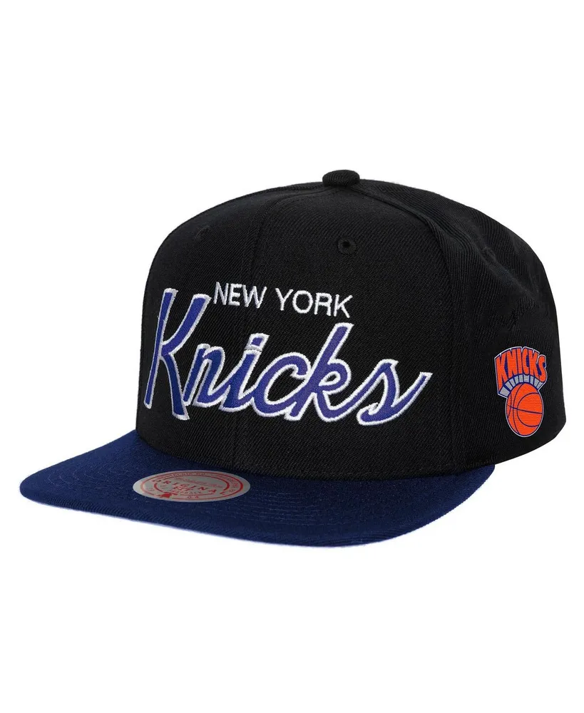 Men's Mitchell & Ness Black New York Knicks Hardwood Classics Mvp Team Script 2.0 Snapback Hat