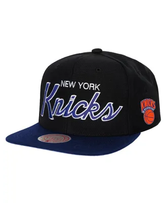 Men's Mitchell & Ness Black New York Knicks Hardwood Classics Mvp Team Script 2.0 Snapback Hat
