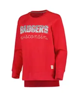 Women's Pressbox Red Wisconsin Badgers Steamboat Animal Print Raglan Pullover Sweatshirt