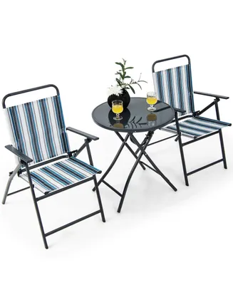 Costway 3pcs Patio Folding Dining Table Chair Set Heavy-Duty Metal Portable Outdoor