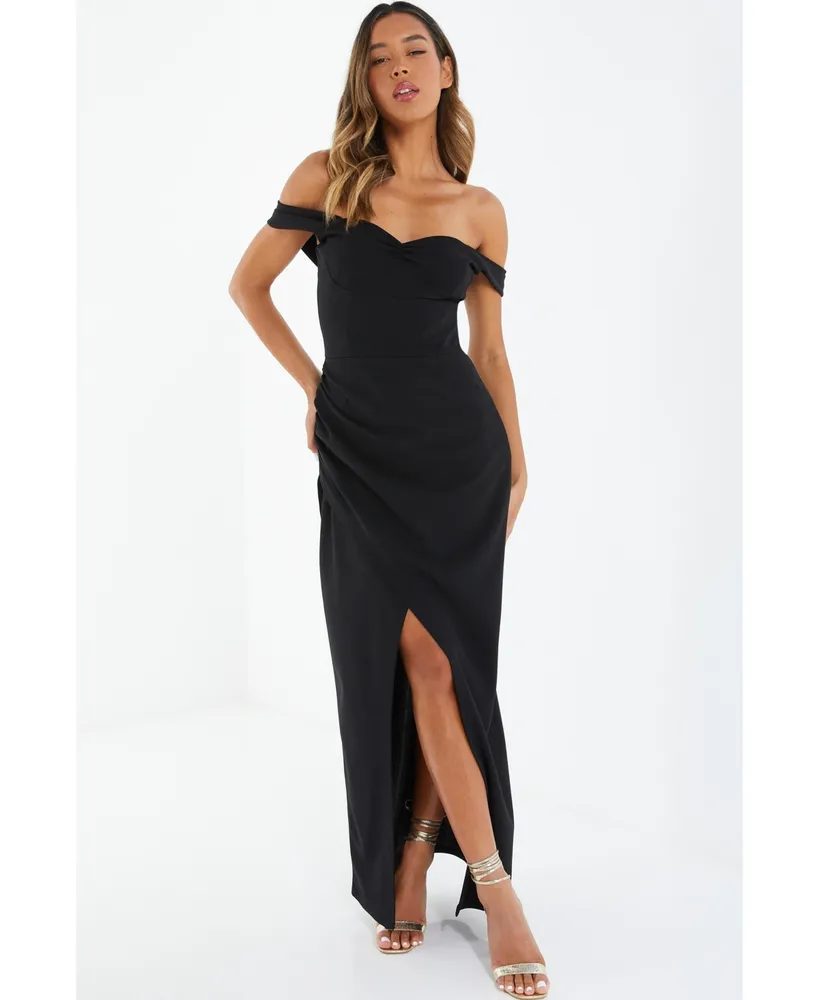 Quiz Women's Ruched Bardot Wrap Maxi Dress