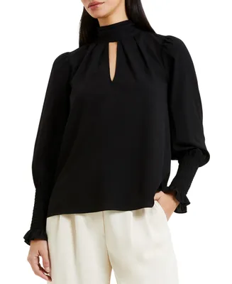 French Connection Women's Cutout-Neck Long-Sleeve Crepe Top