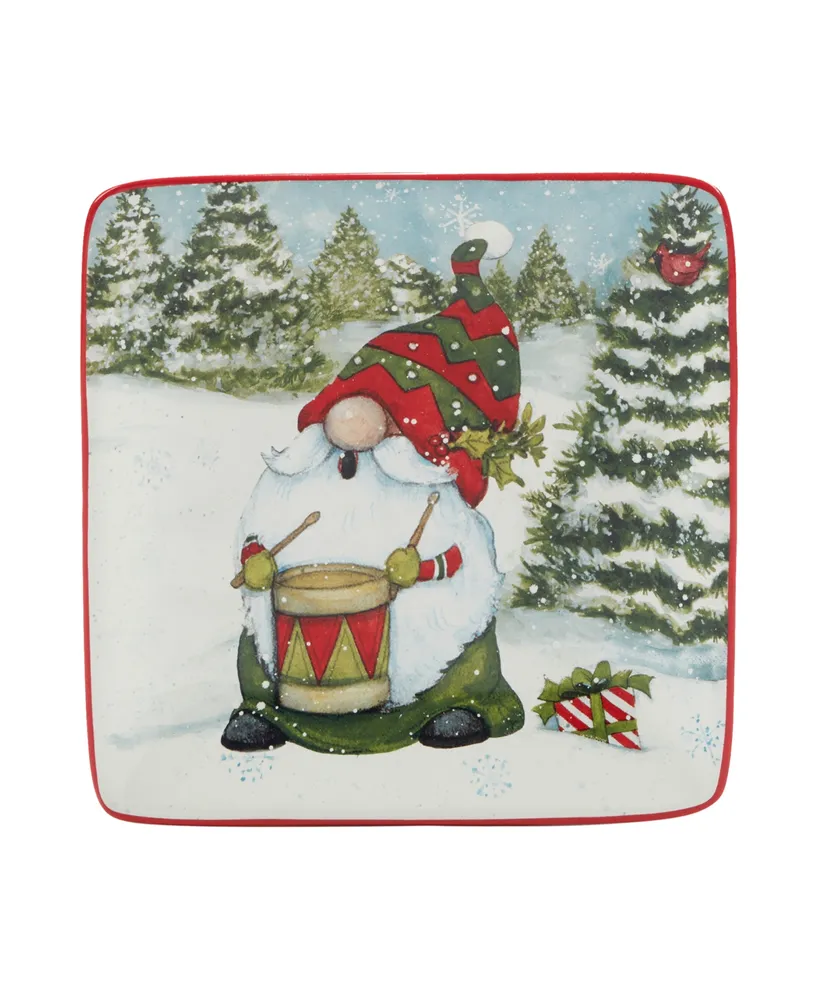 Certified International Christmas Gnomes 6" Canape Plates Set of 4, Service for 4
